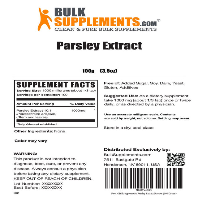 Bulksupplements.Com Parsley Extract Powder - Kidney Health Supplement - Liver Supplement (100 Grams - 3.5 Oz)