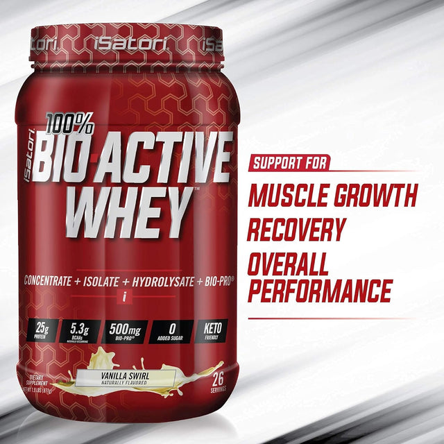 Isatori Bio-Active Whey Protein Powder - Vanilla Swirl (30 Servings) Classic Blender Bottle (Clear Bottle with Red Top)