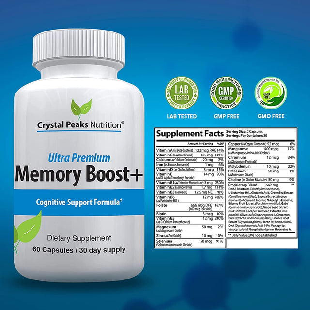 Memory Boost + Brain Health Supplement - Improve Focus, Clarity, Energy, Recall, Alertness and Cognitive Function. 60 Capsules/30-Day Supply