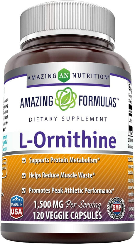 Amazing Formulas L-Ornithine 1500 Mg per Serving Veggie Capsules Supplement | Non-Gmo | Gluten Free | Made in USA (120 Count)