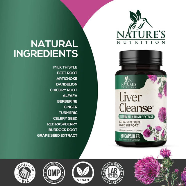 Liver Cleanse Detox & Repair Formula - Herbal Liver Support Supplement with Milk Thistle with Silymarin, Artichoke Extract, Dandelion, Beet, Chicory Root, & Turmeric for Liver Health - 60 Capsules