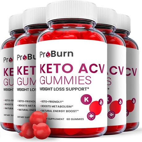 (5 Pack) Pro Burn Keto ACV Gummies - Energy & Focus Boosting Dietary Supplements for Weight Management & Metabolism - Fat Burn - 300 Gummies