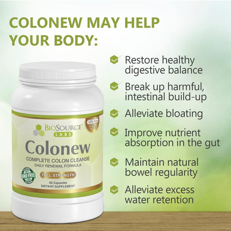 Biosource Labs Colonew Complete Colon Cleanse Natural Detox Supplement for Daily Digestive Health, Renewal Formula (60 Capsules)