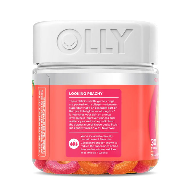 OLLY Collagen Gummy Rings Supplement, 2.5G Collagen, Peach, 30 Ct