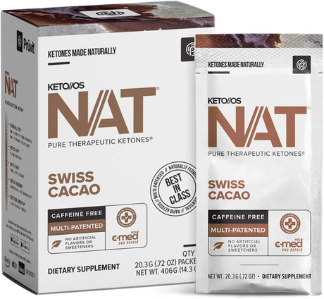 PRÜVIT Keto//Os NAT® Swiss Cacao Keto Supplements – Caffeine Free - Exogenous Ketones - BHB Salts Ketogenic Supplement for Workout Energy Boost for Men and Women (20 Count)