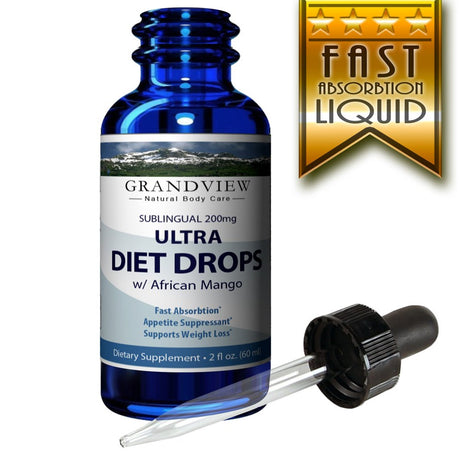 Ultra Diet Drops W/ African Mango - 2 Fl. Oz. - Suppresses Appetite Weight Loss Increases Leptin Levels Supports Heart Health Ultra Diet Drops W/ African Mango Weightloss