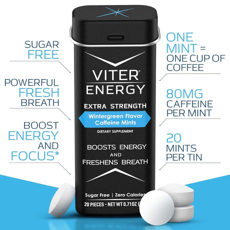 Viter Energy Extra Strength Caffeine Mints All 3 Flavors 6 Pack Bundle for 18 Total Packs - 80Mg Caffeine, B Vitamins, Sugar Free, Vegan, Powerful Energy Booster for Focus and Alertness