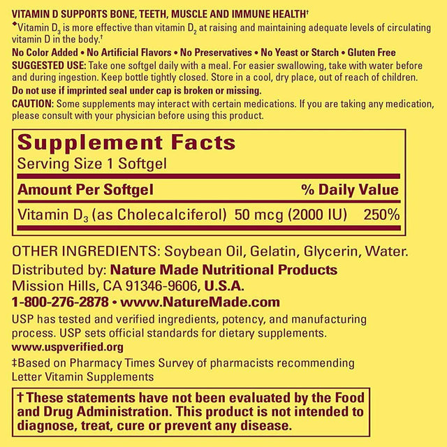 Nature Made Vitamin D3 2000Iu Liquid Softgels, 90 Ct