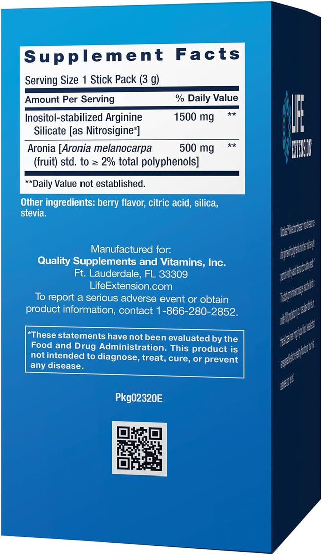 Life Extension Nitrovasc Boost - Circulatory Health Supplement for Men - Arginine & Aronia for Nitric Oxide Production Support & Heart Health – Berry Flavor, Gluten-Free, Non-Gmo – 30 Stick Packs