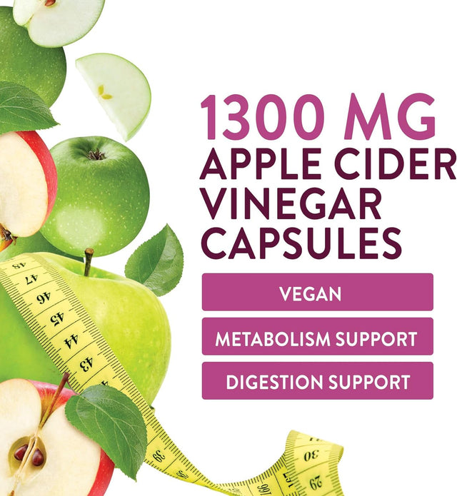 Apple Cider Vinegar Capsules for Detox and Cleanse, Digestion, and Immune Support, - 1300 Mg per Serving Premium ACV Pills - Gluten Free, Keto Friendly, Non-Gmo Supplement - 60 Capsules