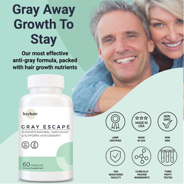 Gray Escape Advanced anti Gray Hair Growth Supplement - Catalase, Saw Palmetto, Foti, PABA