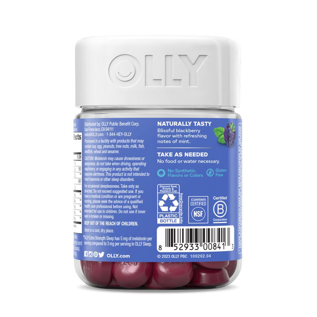 OLLY Extra Strength Sleep Gummy Supplement, 5Mg Melatonin, L Theanine, Blackberry, 50 Ct