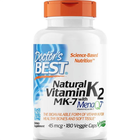 Doctor'S Best Natural Vitamin K2 MK-7 with Menaq7, Non-Gmo, Vegan, Gluten Free, Soy Free, 45 Mcg, 180 Veggie Caps