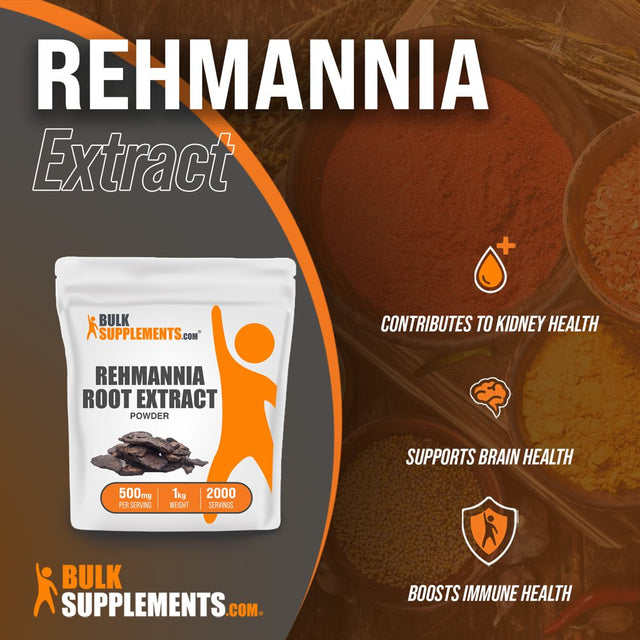 Bulksupplements.Com Rehmannia Root Extract Powder - Kidney Support - Anti-Inflammatory Supplements - Herbal Rest - Renal Vitamins Supplements (1 Kilogram - 2.2 Lbs)