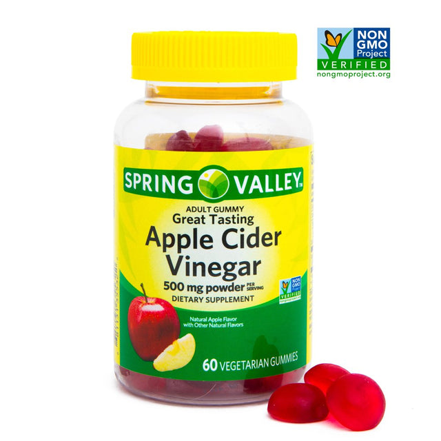 Spring Valley Non GMO Dietary Supplement Gummies, Apple Cider Vinegar, 500 Mg, 60 Count