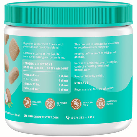 POINTPET Vegan Digestive Support for Dogs, Probiotics with Prebiotics Supplement, 90 Coconut Flavored Soft Chews