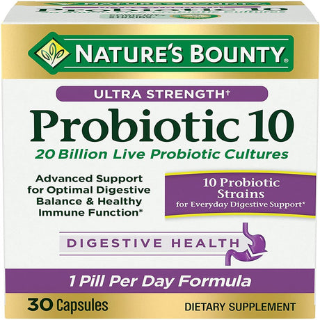 Nature'S Bounty Ultra Strength Probiotic 10 Capsules for Digestive Health, 30 Count - Pack of 4