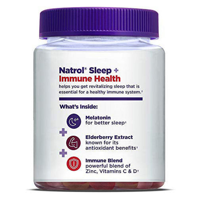 Natrol Sleep+ Immune Health, Melatonin and Elderberry, Zinc, Vitamin C and D, Sleep Aid Gummies, 100% Drug Free Gummy, 50 Count