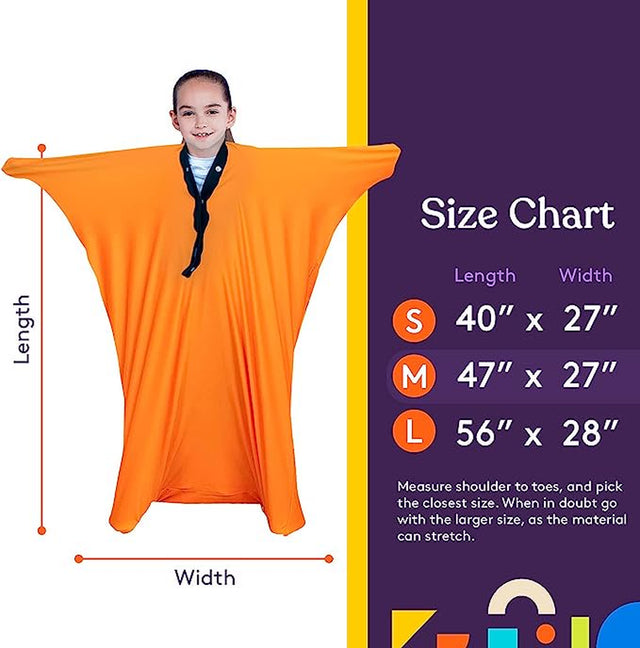 Special Supplies Orange Sensory Body Sock Full-Body Wrap to Relieve Stress, Stretchy, Breathable Cozy Sensory Sack for Boys, Girls, Safe, Comfortable, Calming Relief Cocoon (Medium 47"X27")