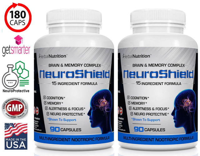 Neuroshield Advanced Memory Formula, Brian Boosting Ingredients, Bacopa, Huperzine-A & More Two Bottles