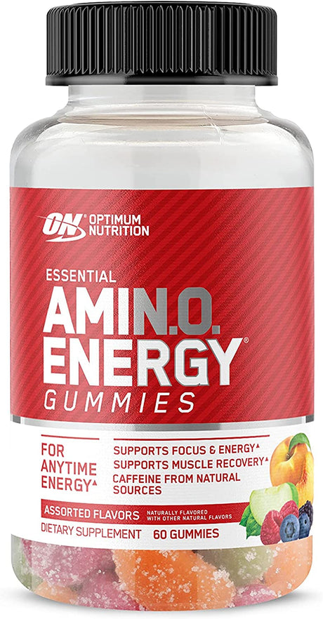 Optimum Nutrition Amino Energy Gummies with Amino Acids, Pre Workout/Post Workout Supports Focus, Muscle Recovery, Assorted Flavors, 60 Gummies