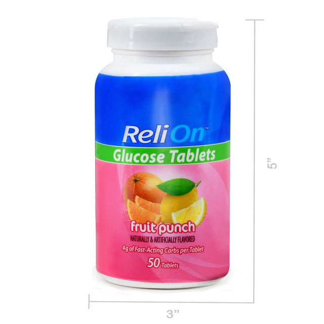 Relion Fruit Punch Glucose Tablets, 50 Ct