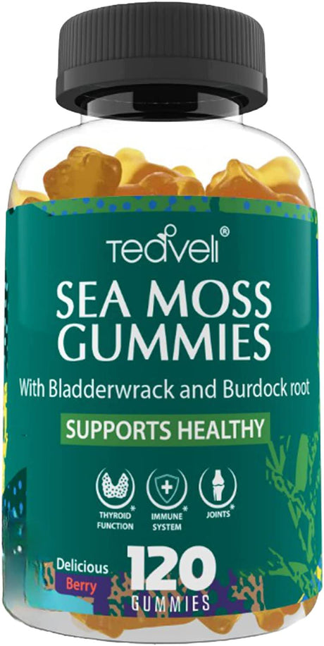 Irish Sea Moss Gummies – Seamoss Gummies with Burdock Root, Sea Moss and Bladderwrack – 120 Berry Vegan Gummy Vitamins for Thyroid, Gut & Immune Support – Sea Moss Gummies for Adults