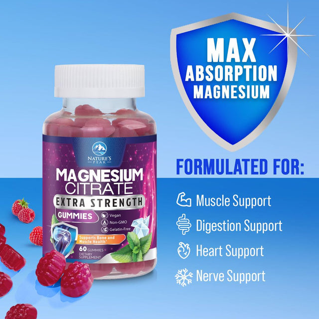 Magnesium Gummy - High Absorption Magnesium Citrate Supplement for Relax Support for Adults & Kids - Calm Magnesium Gummies Dietary Supplements - Bone Support & Heart Support - 60 Raspberry Gummies