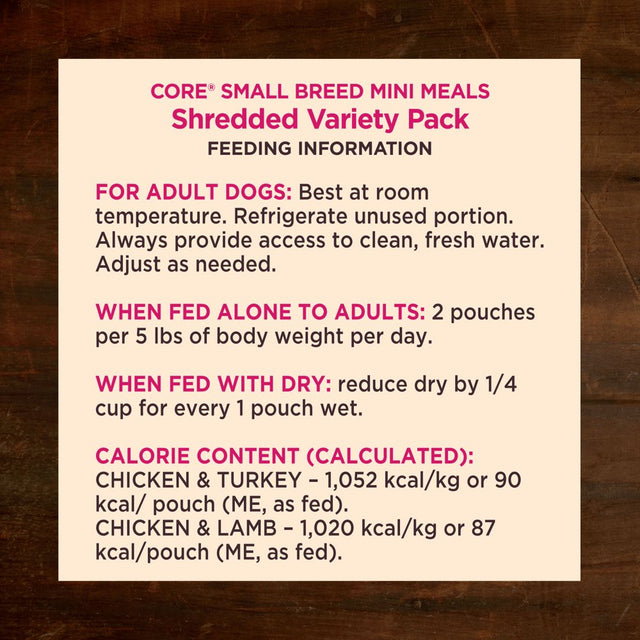 Wellness CORE Natural Grain Free Mini Meals Shredded Variety Pack, 3-Ounce (Pack of 12)