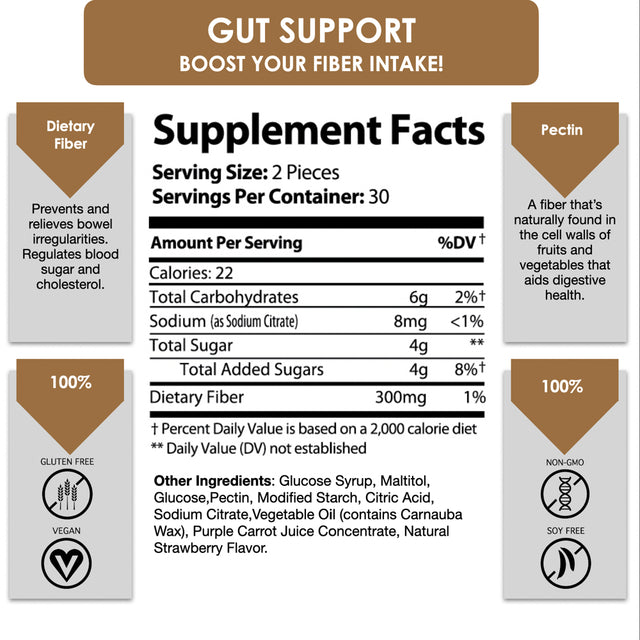 Nicari Nutrition - FIBER | Gut Support Vegan Gummy Vitamins - 60 Count