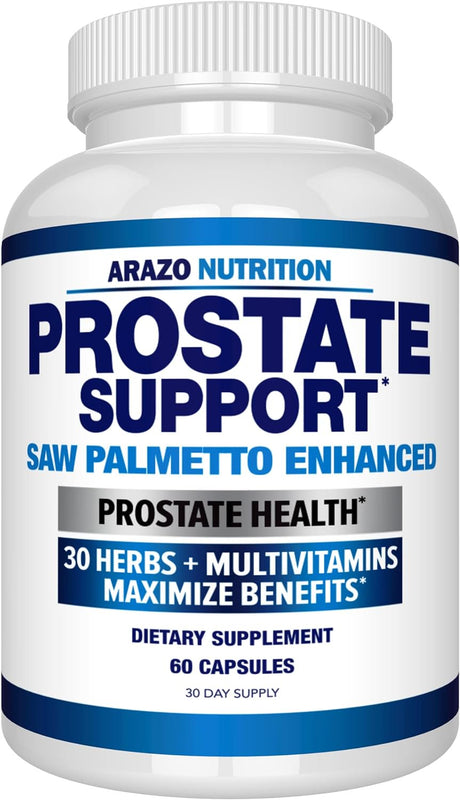 Arazo Nutrition Prostate Supplement - Saw Palmetto + 30 Herbs - Reduce Frequent Urination, Reduce Hair Loss, Support Stamina – Single Homeopathic Herbal Extract Health Supplements - 60 Capsules