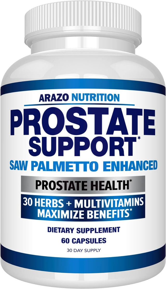 Arazo Nutrition Prostate Supplement - Saw Palmetto + 30 Herbs - Reduce Frequent Urination, Reduce Hair Loss, Support Stamina – Single Homeopathic Herbal Extract Health Supplements - 60 Capsules