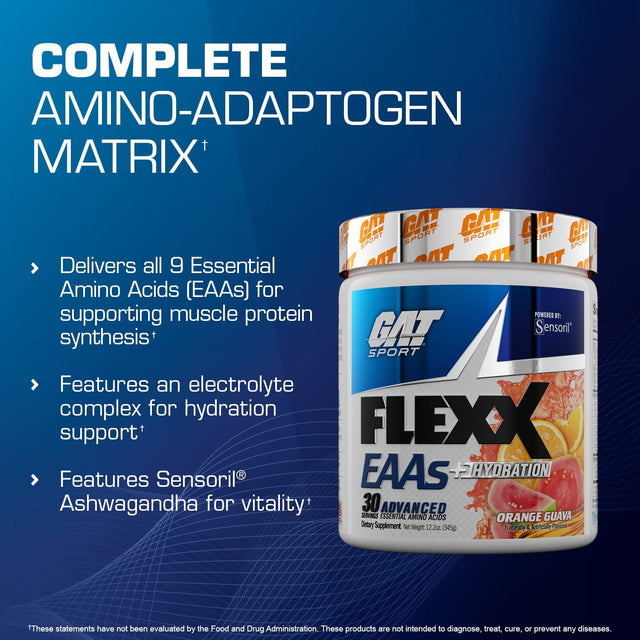 GAT SPORT Flexx Eaas + Hydration, Advanced Essential Amino Acids, 30 Servings (Blue Razz)