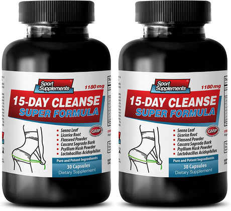 Weight Loss Cleanse for Women - 15 Days Cleanse Super Formula - 1180MG - Cascara Sagrada Herb - 2 Bottles 60 Capsules