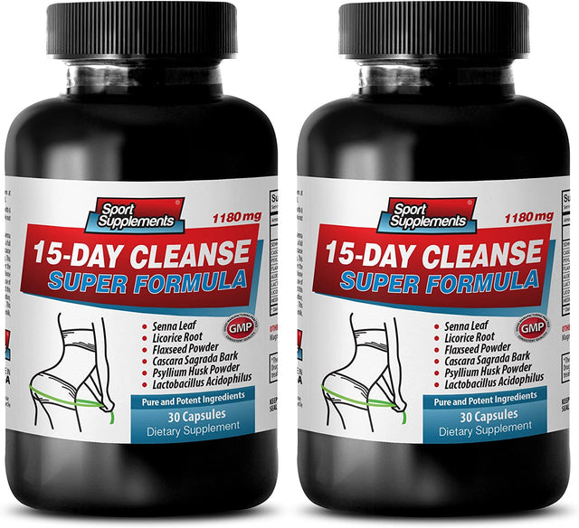 Weight Loss Cleanse for Women - 15 Days Cleanse Super Formula - 1180MG - Cascara Sagrada Herb - 2 Bottles 60 Capsules