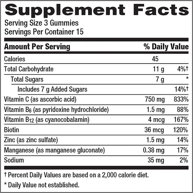 Emergen-C 750Mg Vitamin C Gummies for Adults, Immunity Gummies with B Vitamins, Gluten Free, Orange, Tangerine and Raspberry Flavors - 45 Counts