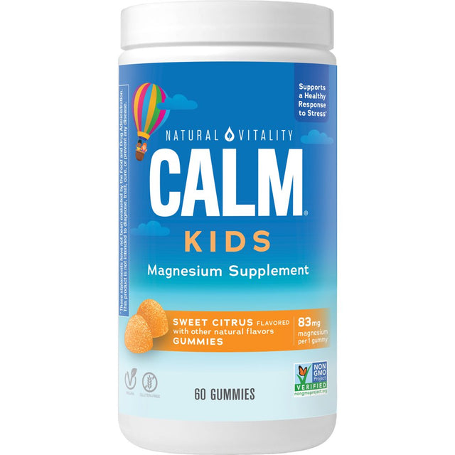 Natural Vitality CALM Kids Sweet Citrus Flavored Magnesium Supplement Gummies, 60 Count