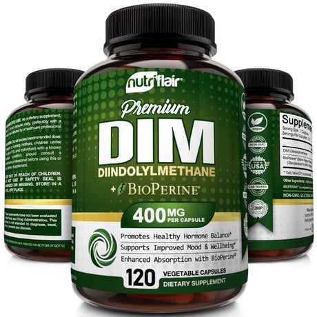 Nutriflair DIM Supplement Hormonal Balance Supplements for Women and Men 120 Vegetable Capsules