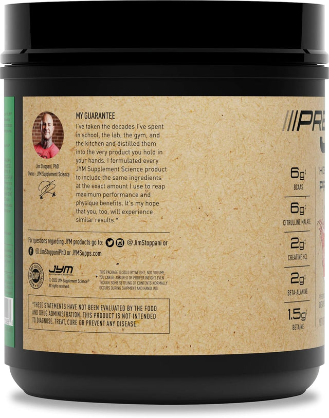 JYM Supplement Science Pre JYM Pre Workout Powder - Bcaas, Creatine HCI, Citrulline Malate, Beta-Alanine, Betaine, and More Naturally Flavored Island Punch Flavor, 30 Servings