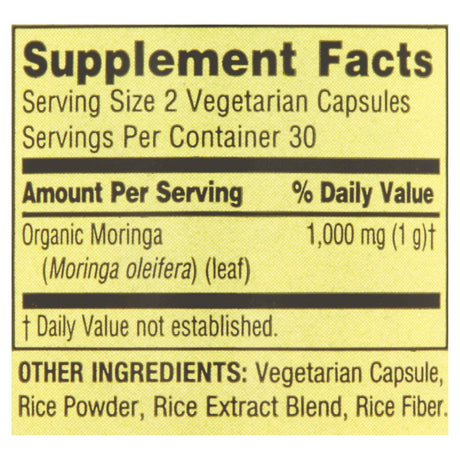 Spring Valley Moringa Oleifera, Dietary Supplement, Capsule, 1,000 Mg, 60 Count