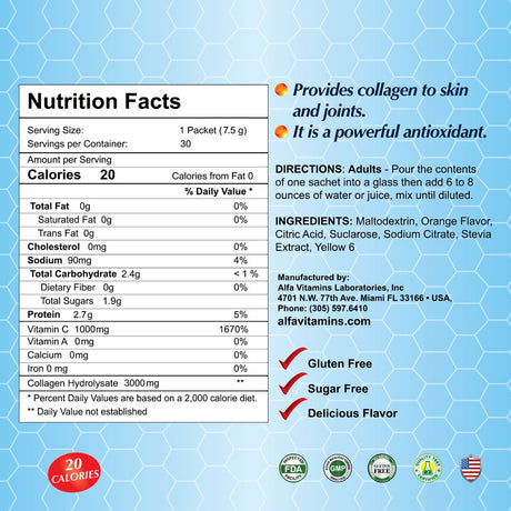 Collagen C® Hydrolysate with Vitamin C - Powder Supplement - Skin, Hair, Nails Support - 30 Pack