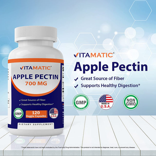 Vitamatic Apple Pectin 700 Mg 120 Vegetarian Capsules - Dietary Fiber - Promotes Healthy Intestinal Health*