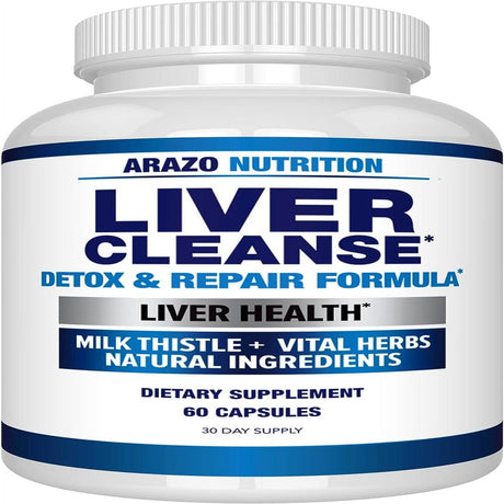 Arazo Nutrition Liver Cleanse Detox & Repair Formula Milk Thistle Herbal Support Supplement: Silymarin, Beet, Artichoke, Dandelion, Chicory Root