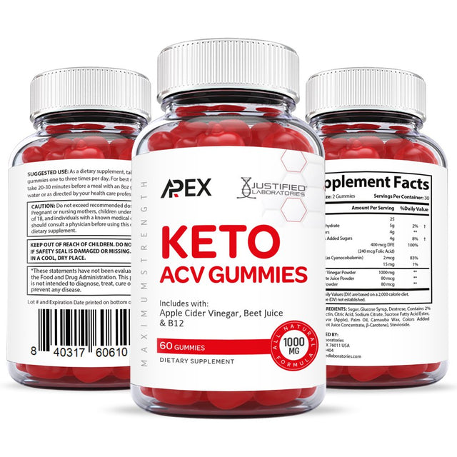 (5 Pack) Apex Keto ACV Gummies 1000MG Dietary Supplement 300 Gummys