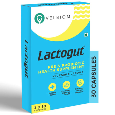 Velbiom Lactogut | Probiotics Supplement for Digestive Health, Gut Health & Immunity 30 Capsules