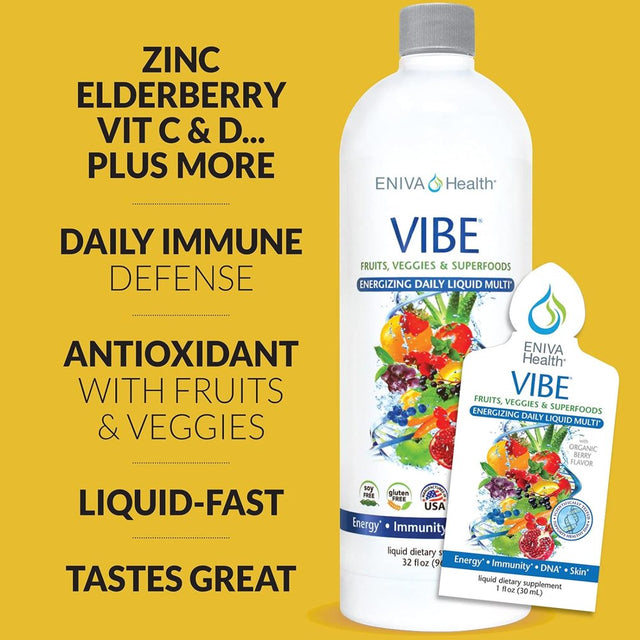 Eniva Vibe Liquid Daily Multivitamin with Vitamin A, B3, C, D, E & Amino Acids , Fruit & Veggie Superfood Supplement , Doctor Formulated , for Men and Women - 32 Oz Fruit 32 Fl Oz (Pack of 1)