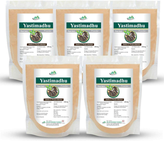 Jain'S Yastimadhu Powder 50 Gram (Pack of 5) - Indian Ayurveda'S Pure Natural Herbal Supplement Powder