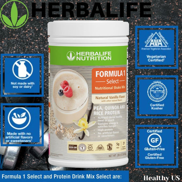 HERBALIFE Formula 1 Select: Nutritional Shake Mix - Natural Vanilla Flavor 810G, Nutrient Dense Healthy Meal or Snack, High Protein, No Artificial Flavor or Sweeteners, NON-GM, Gluten Free, Certified Vegetarian