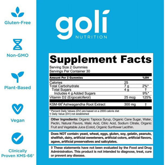 Goli Nutrition Ashwagandha Gummies, 60 Count, Mixed Berry (3-Pack)