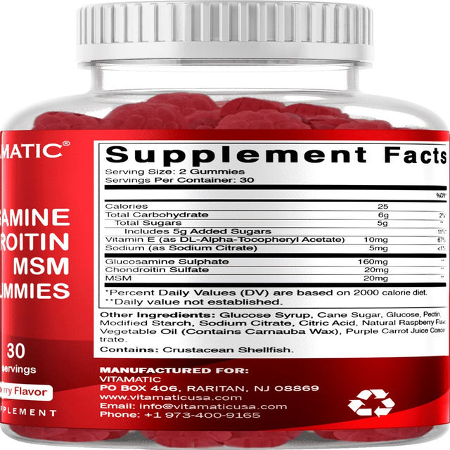 Vitamatic Glucosamine Chondroitin Gummies with MSM & Vitamin E - Joint Support - 60 Pectin Based Gummies